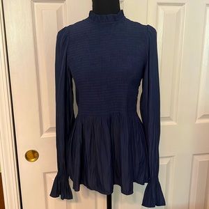Venus brand blue smocked long sleeve blouse